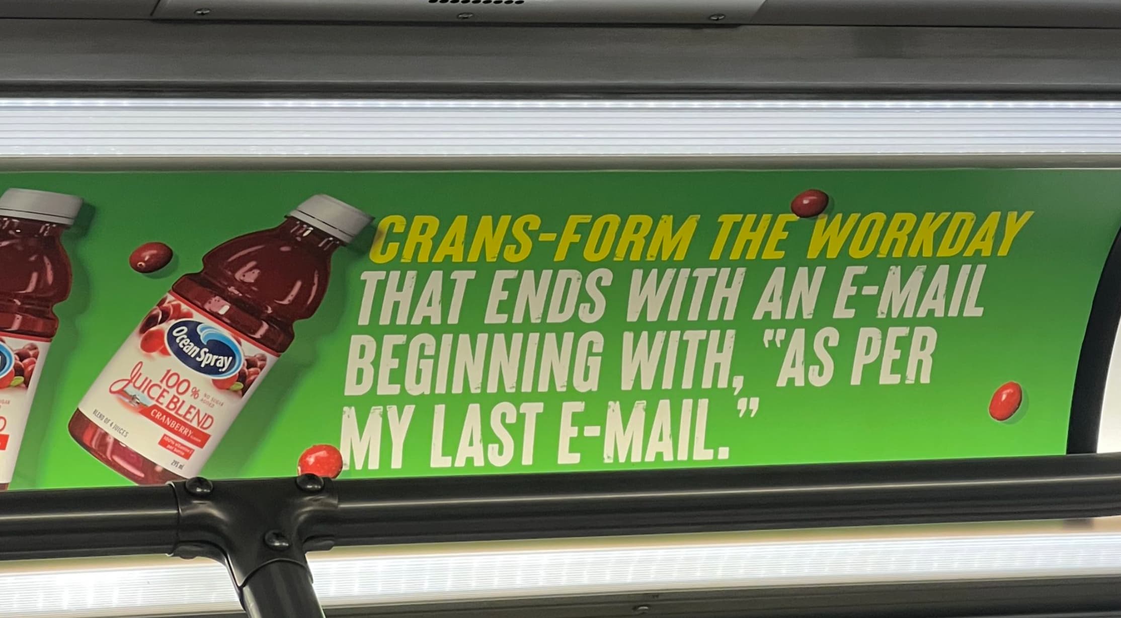 signage - Ocean Spray 100% Auded Juice Blend Blend Of 4 Juices Cranberry 100% 295m CransForm The Workday That Ends With An EMail Beginning With,